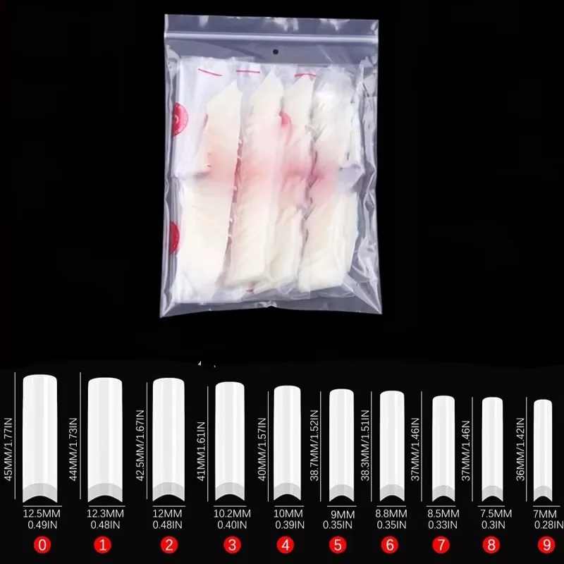 500 Stück C-Kurven-freie Nagelspitzen in den Größen 2XL/3XL, professionelles Set, rechtwinklig zulaufende quadratische transparente Nagelspitzen, halbbedeckende lange künstliche Nagelspitzen – Detail 7
