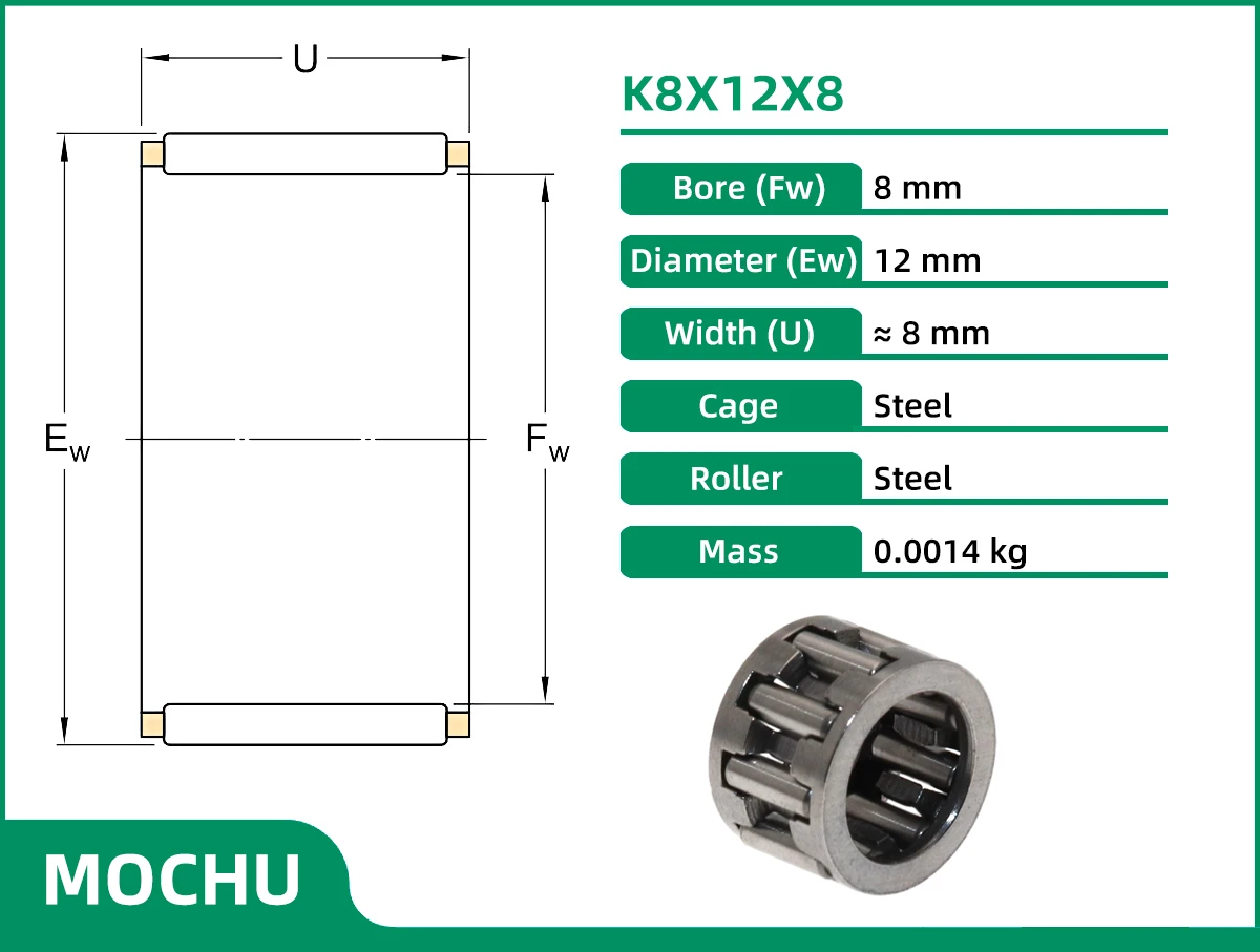MOCHU 니들 롤러 베어링 및 케이지 어셈블리, K8X12X8 K081208, 8x12x8, 1 개