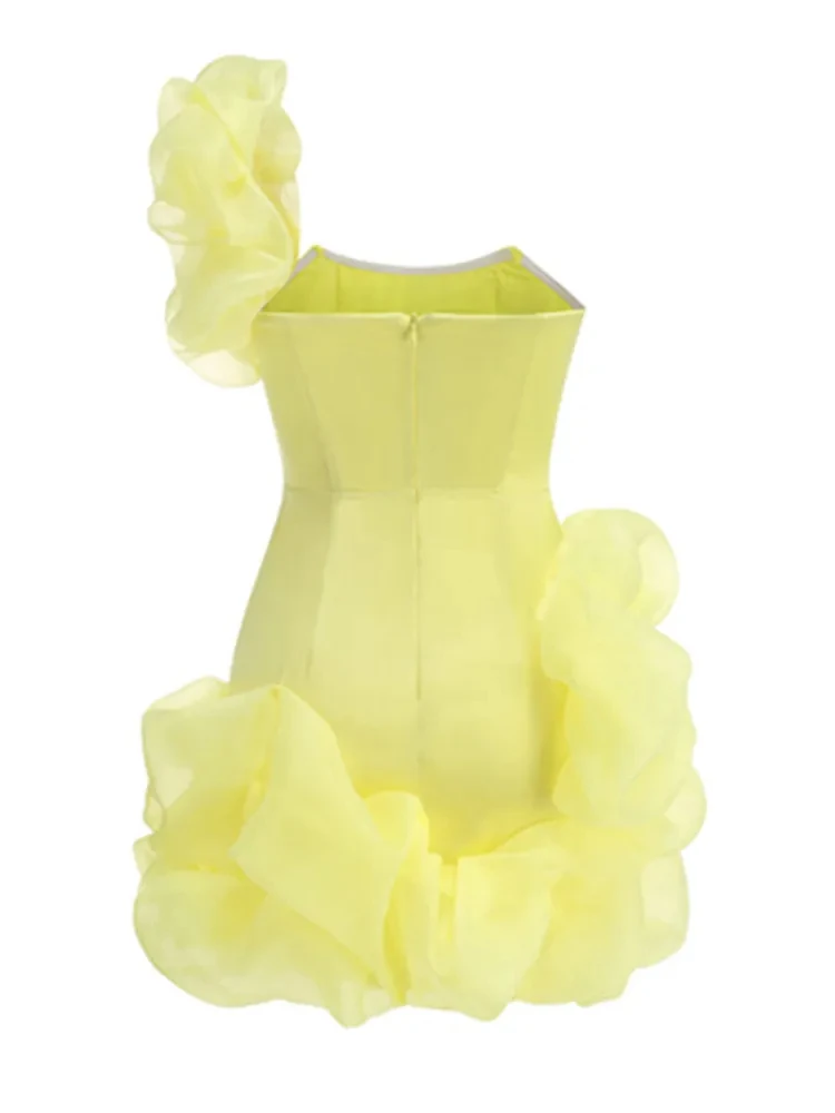 Ins 2024 New Women Celebrity Sexy Yellow Satin Party Dress Girls Birthday Night Club Party Dress