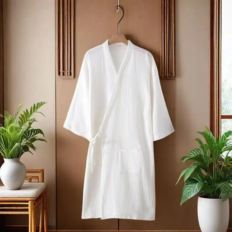 Vintage Pure Cotton Long Robe Men Women Traditional Chinese Incense Tea Uniform Simple Couples Pajamas Home Wear Taoist Robe - Image 2