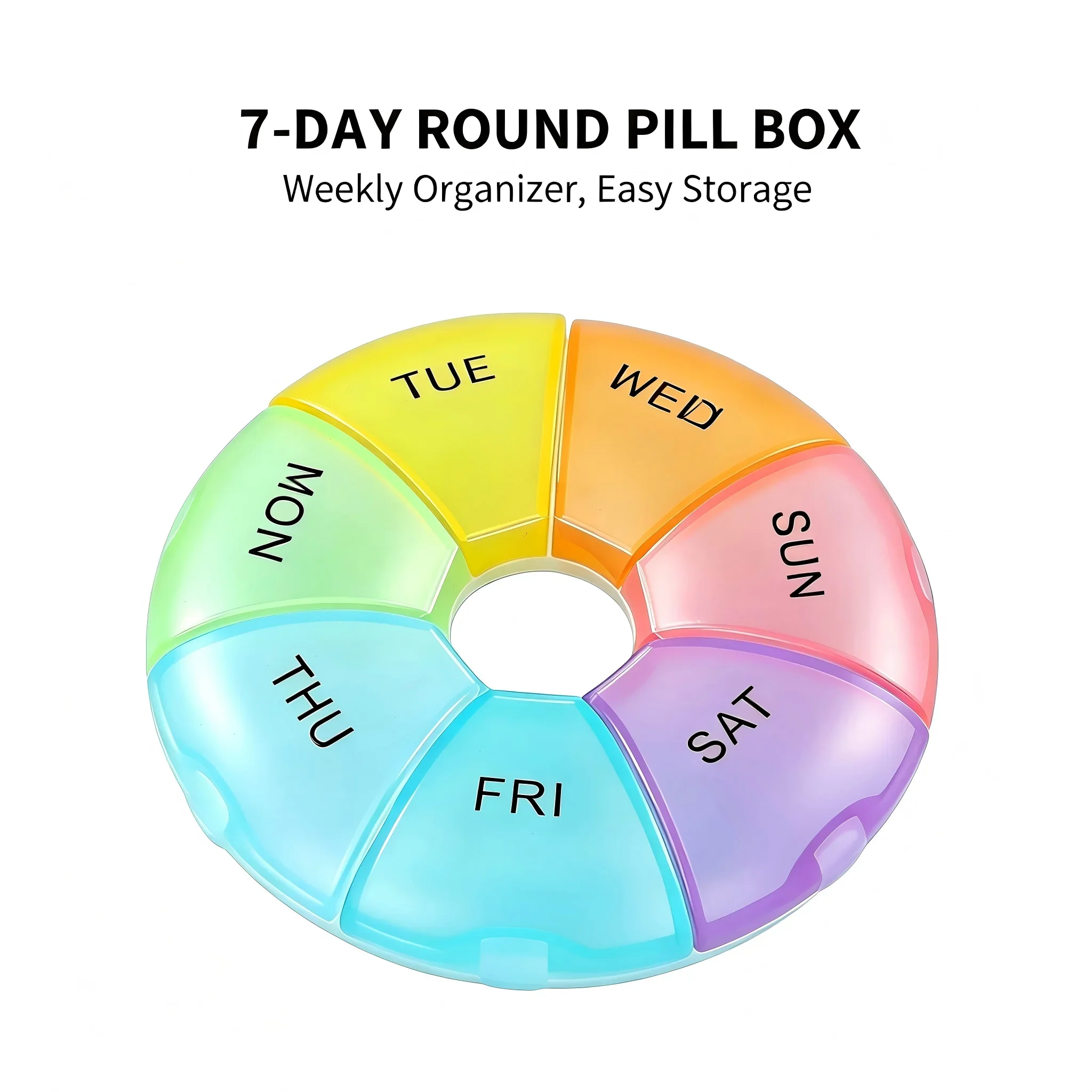 

7 Day Round Pill Box Portable Weekly Pill Organizer Colorful Travel Pill Case Moisture-Proof Medicine Container for Vitamins Sup