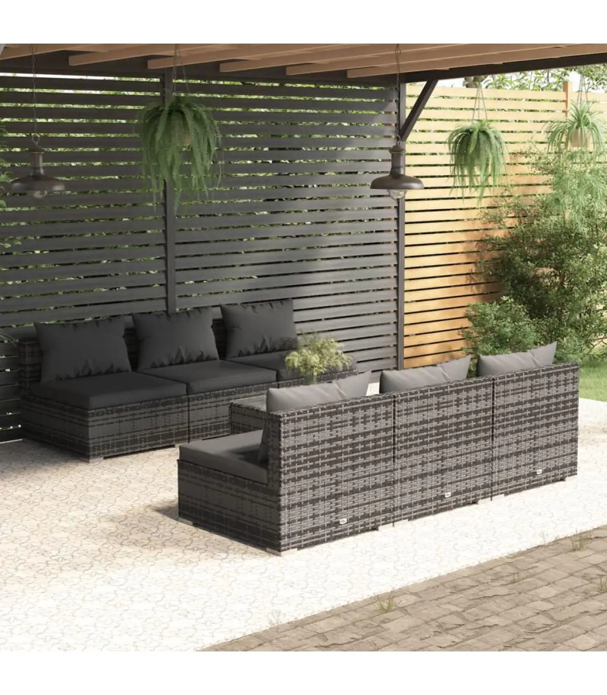 Garden sets garden furniture Set 7 PCs and cushions gray synthetic rattan