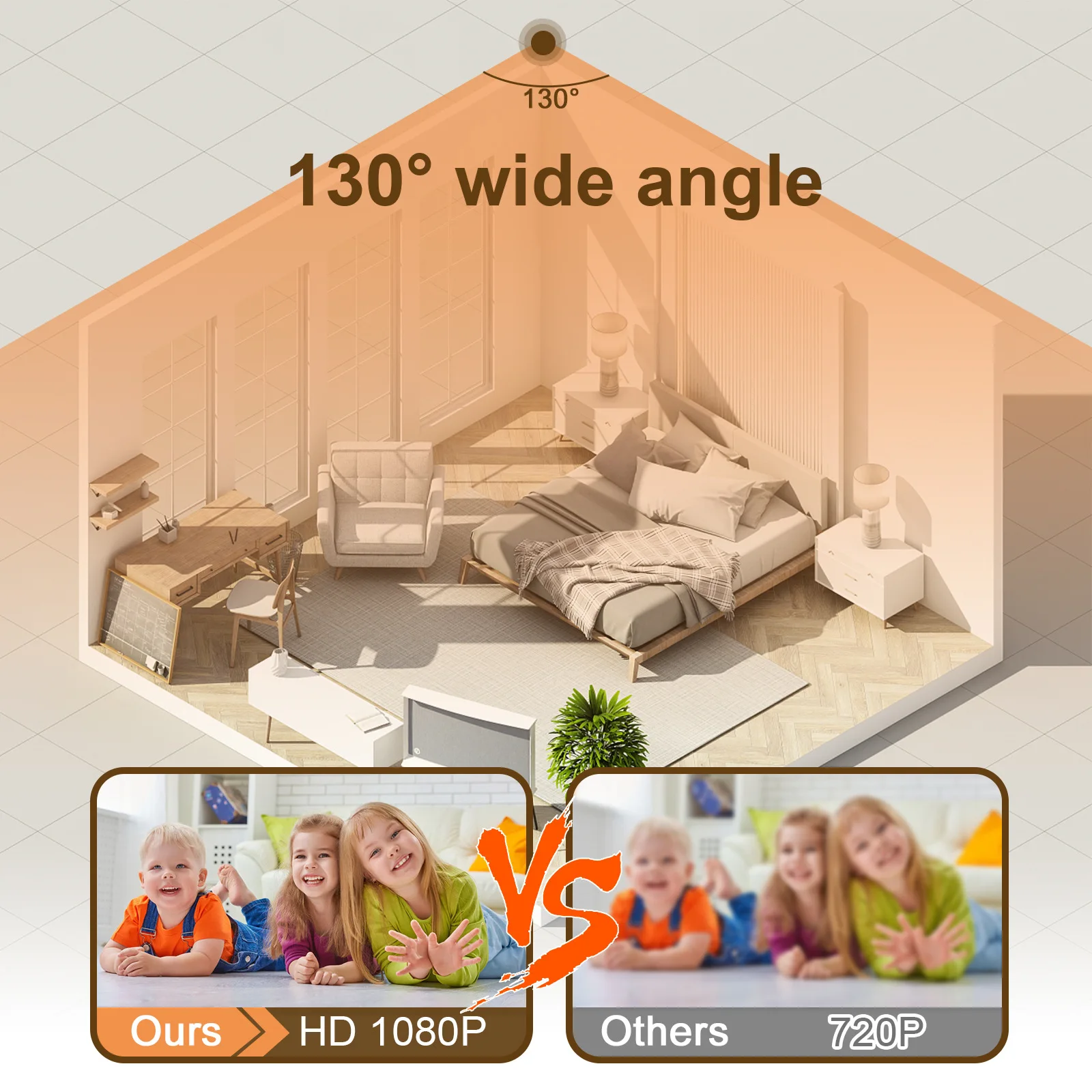 RGB 야간 조명 130을 갖춘 미니 무선 카메라 4K HD WiFi 보안 보모 °   광시야각 동작 감지 실시간 녹화 베이비 모니터