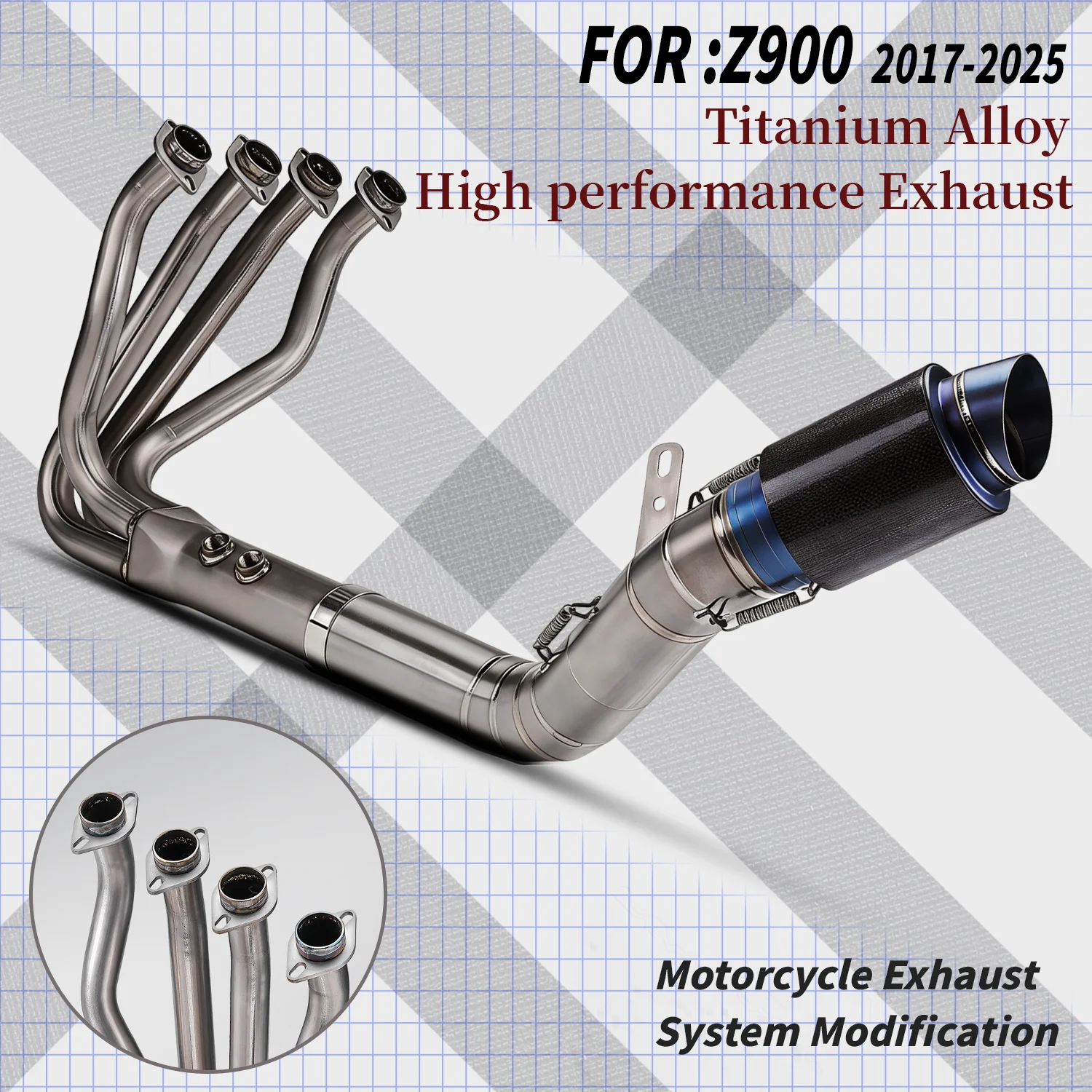 

For Z900 2017-2025 Ninja Motorcycle Exhaust System Ti alloy Front Pipe Escape 76MM Carbon fiber SC-GP exhaust for Z900