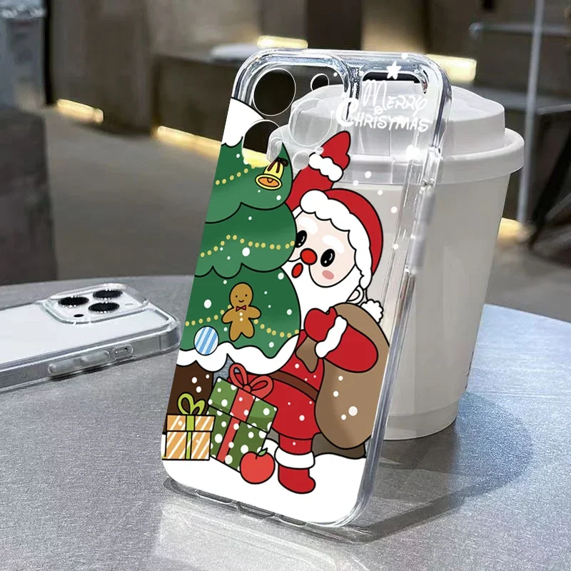 

Christmas Santa Claus Elk Deer Print Transparent Case For Xiaomi Mi 11 Lite 14 13T 13 12T 12X Poco F6 F5 X6 X5 X3 M6 Pro Cover