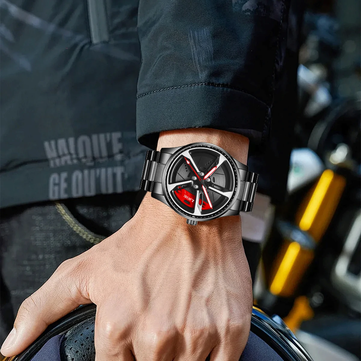 LIGE جديد مقاوم للماء ثلاثي الأبعاد 360 ° الدورية الهيكل العظمي عجلة الكوارتز رجل ووتش حافة السيارة الغزل الرجال الرياضة عارضة الساعات للرجال الساعات #5