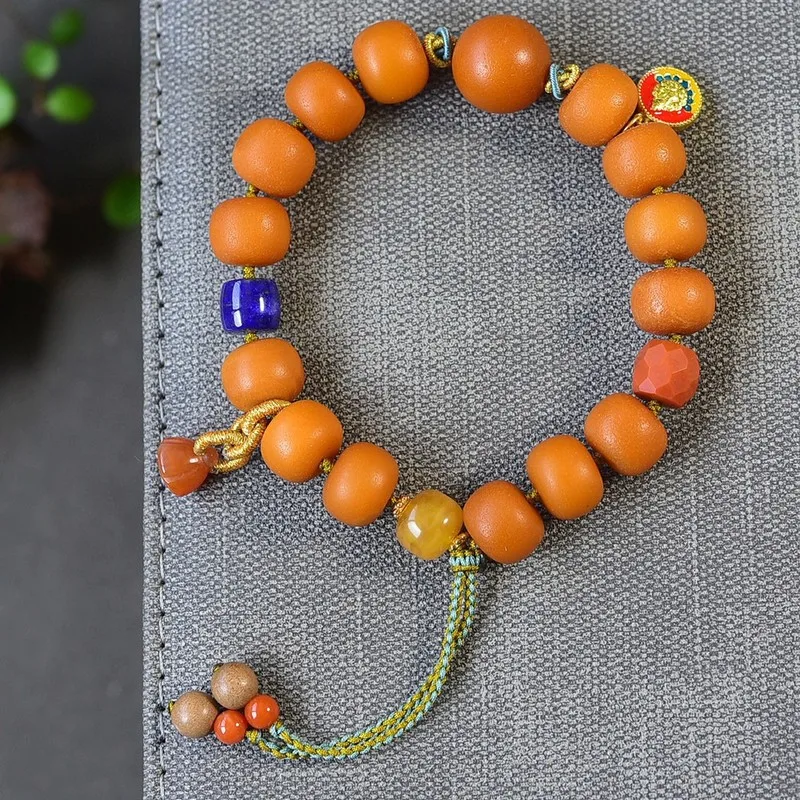 Natural orange peel single-strand bracelet antique aged size 11mm raw mineral amber