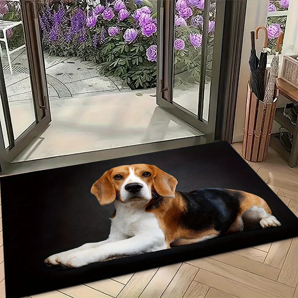 Cute Beagle Dog Doormat, Realistic Puppy Welcome Rug, Black Pet Lover Floor Mat, Non-Slip Entryway Carpet, Animal Home Decor