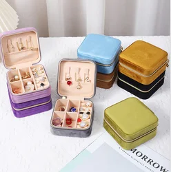 Plush Velvet Jewelry Box Necklace Ring Earrings Organizer Holder Travel Portable Zipper Square Jewelry Storage Case For Women