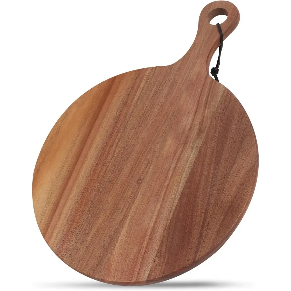 

Wood Round Cutting Board with Handle Wooden Charcuterie Board Wood Pizza Peel, Decorative Serving Board and Platter for C