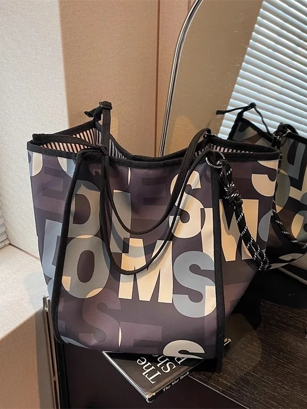 

Faionable Large Capaci Letter Print Tote Bag Women's 2025 New Casual Commuter Single oulder Handbag Canvas Material