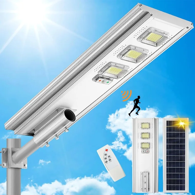 Commercial Solar Street Lights, Motion Sensor, Outdoor, 6000K LED, Dusk to Dawn, 2000W