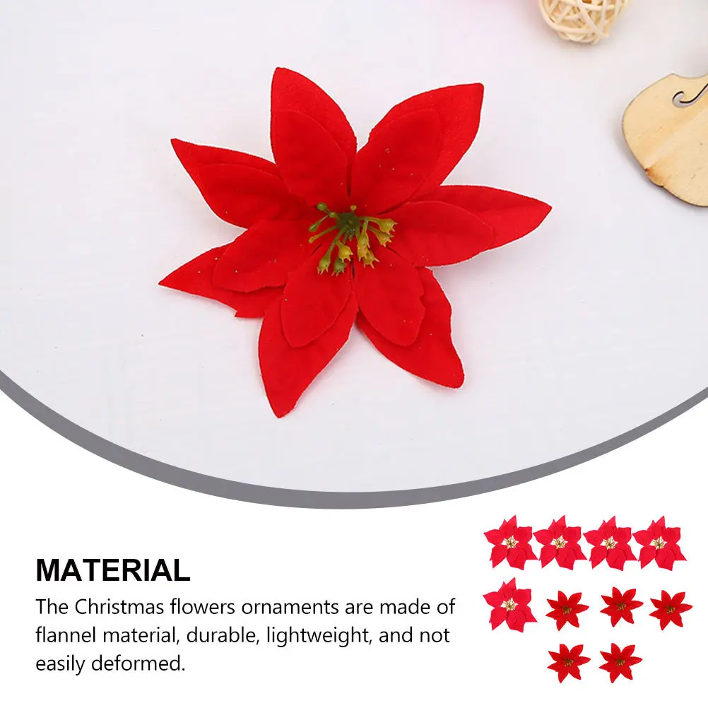 

10pcs Simulation Christmas Flowers Flannel Sparkle Artificial Flower For Xmas Tree Decor Holiday Wedding Centerpiece Diy Layout