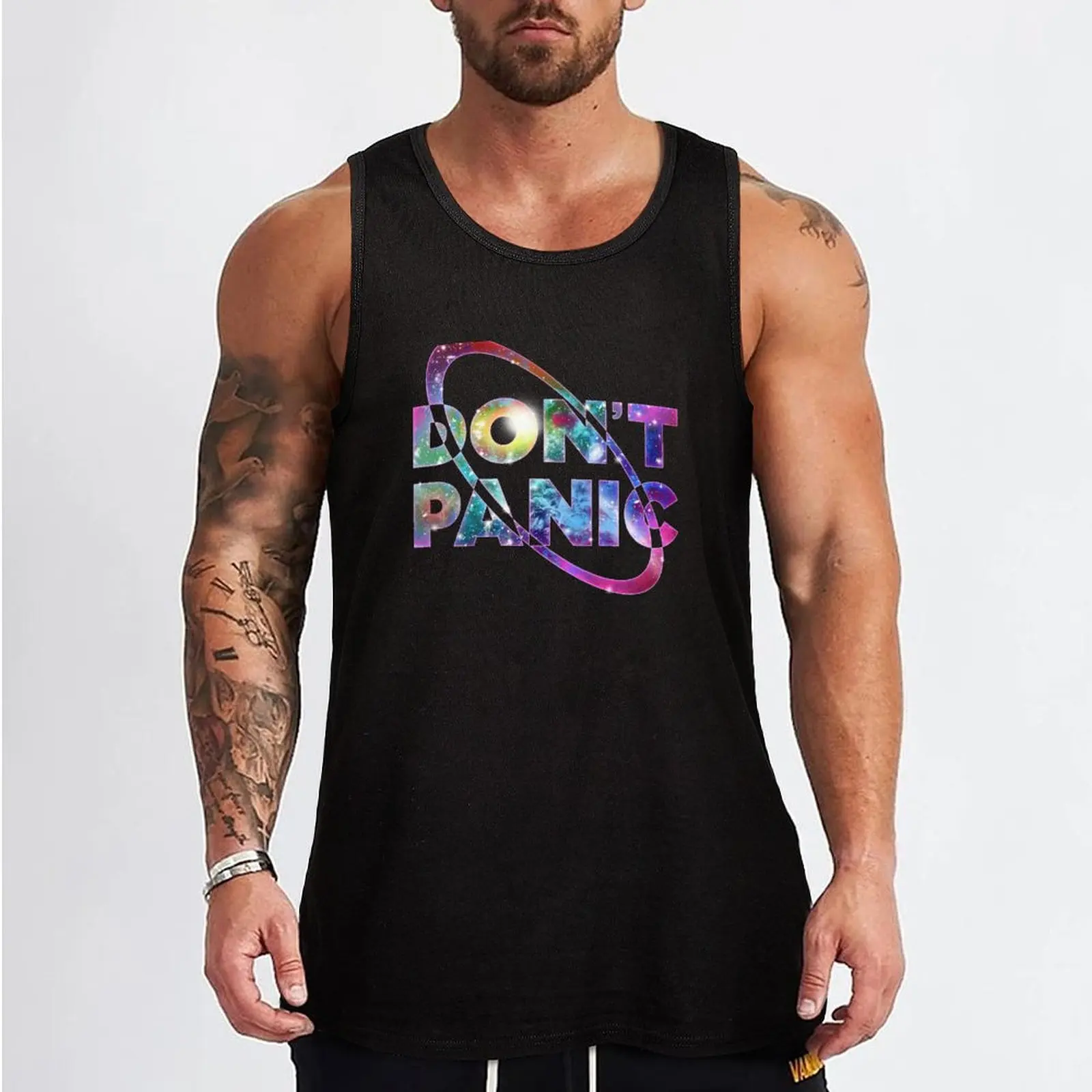 Hitchhikers Don't Panic Tank Top Gym T-shirts for men gym clothes man fitness gym shirt men tops