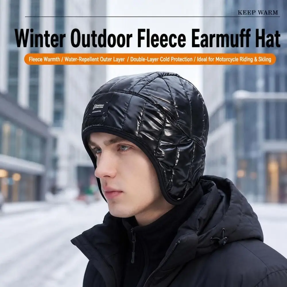 Fleece Lined Winter Ear Flap Hat Windproof Heat Retaining Fleece Lined Hat Water Repellent Ear Coverage Cold Weather Hat