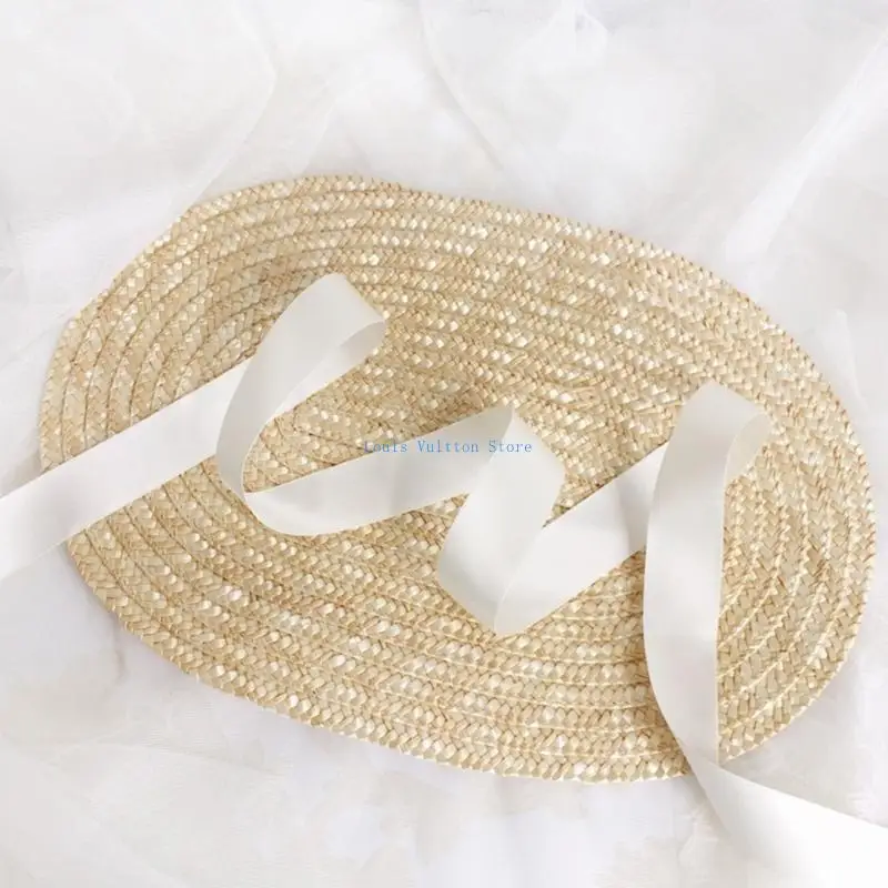 L5YB LolitaStyle słomkowy kapelusz dla kobiet dziewczynki wiktoriański kapelusz TeaParty koronkowa patchworkowa czapka ręcznie