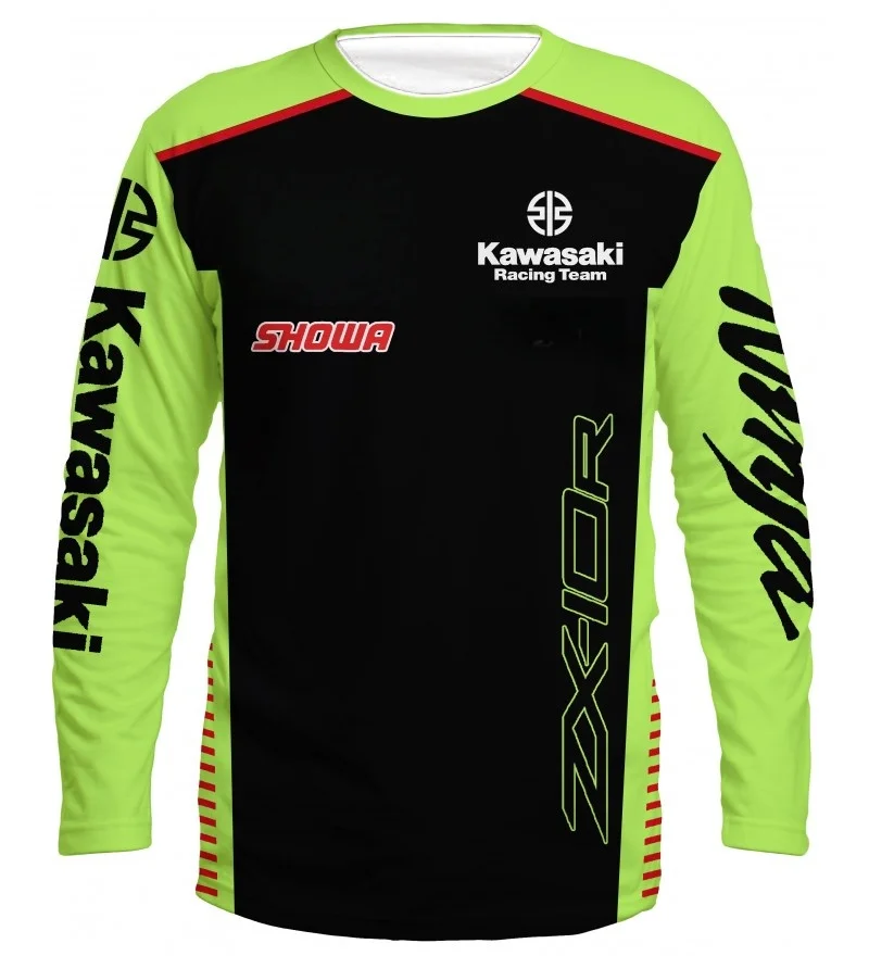 

Kawasaki мотоциклетная гоночная команда для мужчин и женщин футболка с круглым вырезом с длинным рукавом уличный стиль мото фанаты винтажные быстросохнущие топы для мотокросса