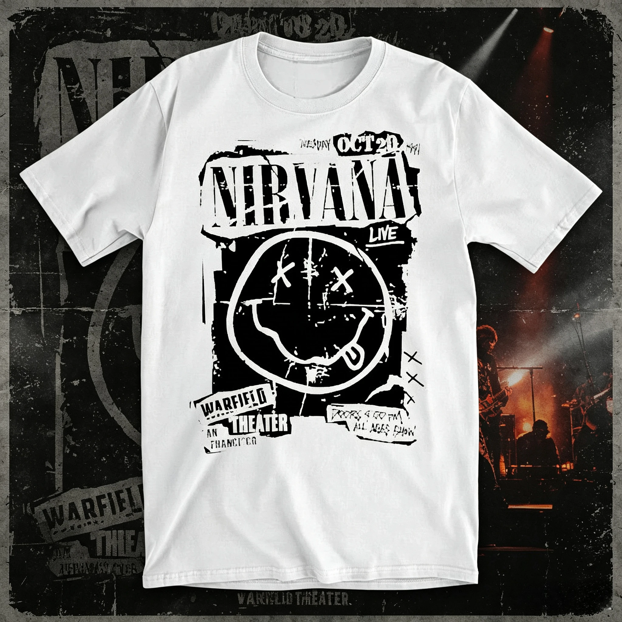 Camiseta Retro Rock Streetwear para Hombre y Mujer con Estampado Gráfico de Ojo Cruzado Grunge y Smiley, Estilo Desgastado con Diseño de Álbum de Recortes, Cuello Redondo y Manga Corta