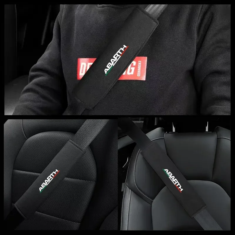 1pcs Car Safety Belt Ornament Plush Leather Anti-Fur Seatbelt Shoulder Protector For Abarth 500 595 596 abarth 124 spider