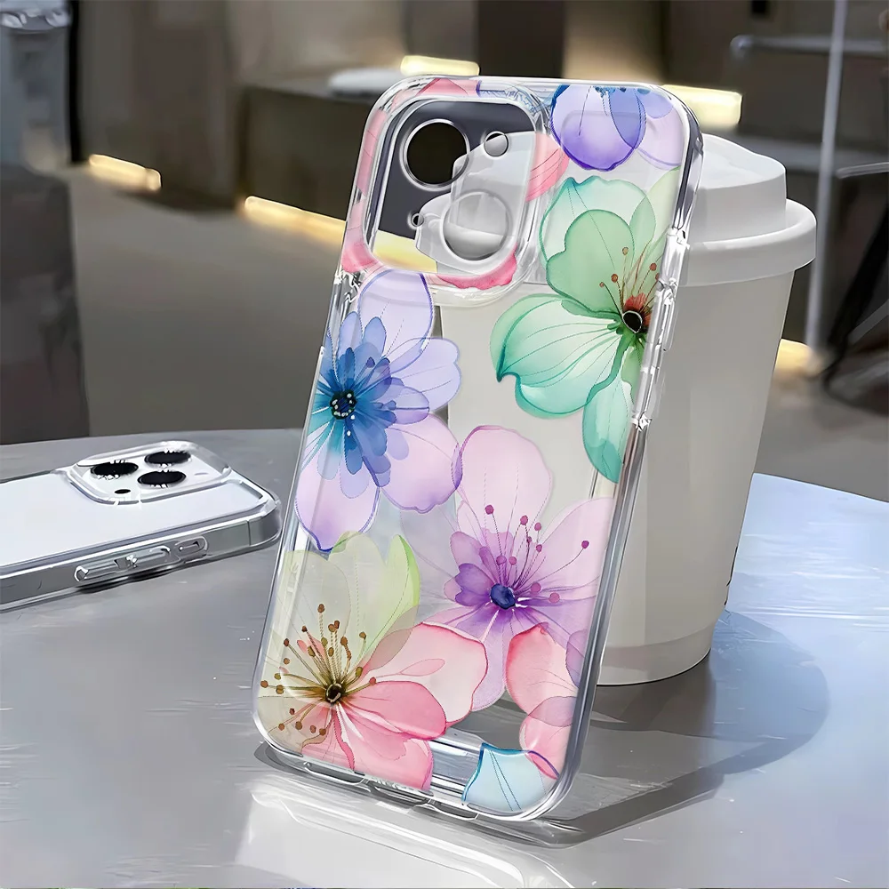Capa de telefone transparente para iphone 16 15 pro max 16e 14 13 12 mini 11 xs max xr 7 8 plus se 2022 verão flores caso de telefone