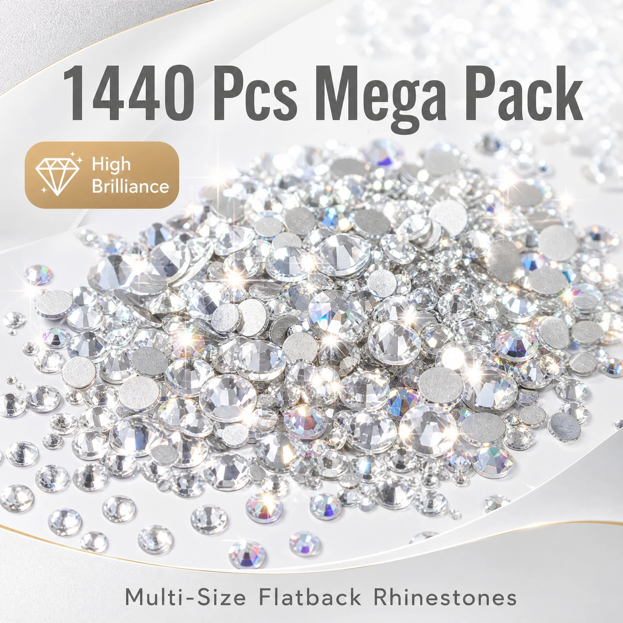 1440pcs Silver Back Flatback Rhinestones Glass Crystal Gems DIY Phone Case Car Decoration Jewelry Craft Supplies