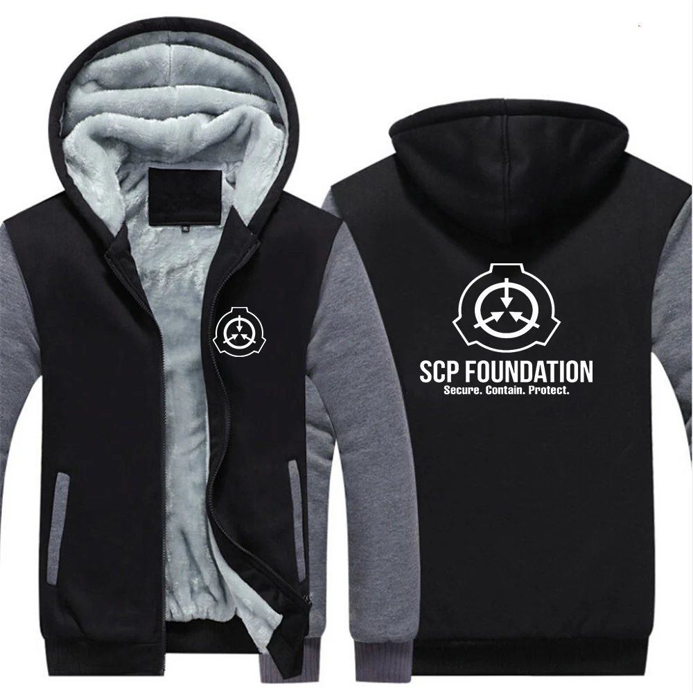 2024 New SCP Foundation Secure Contain Protect Autumn and Winter Men Sweatshirt Zipper Jacket Warm Thicken Hoodies Tops