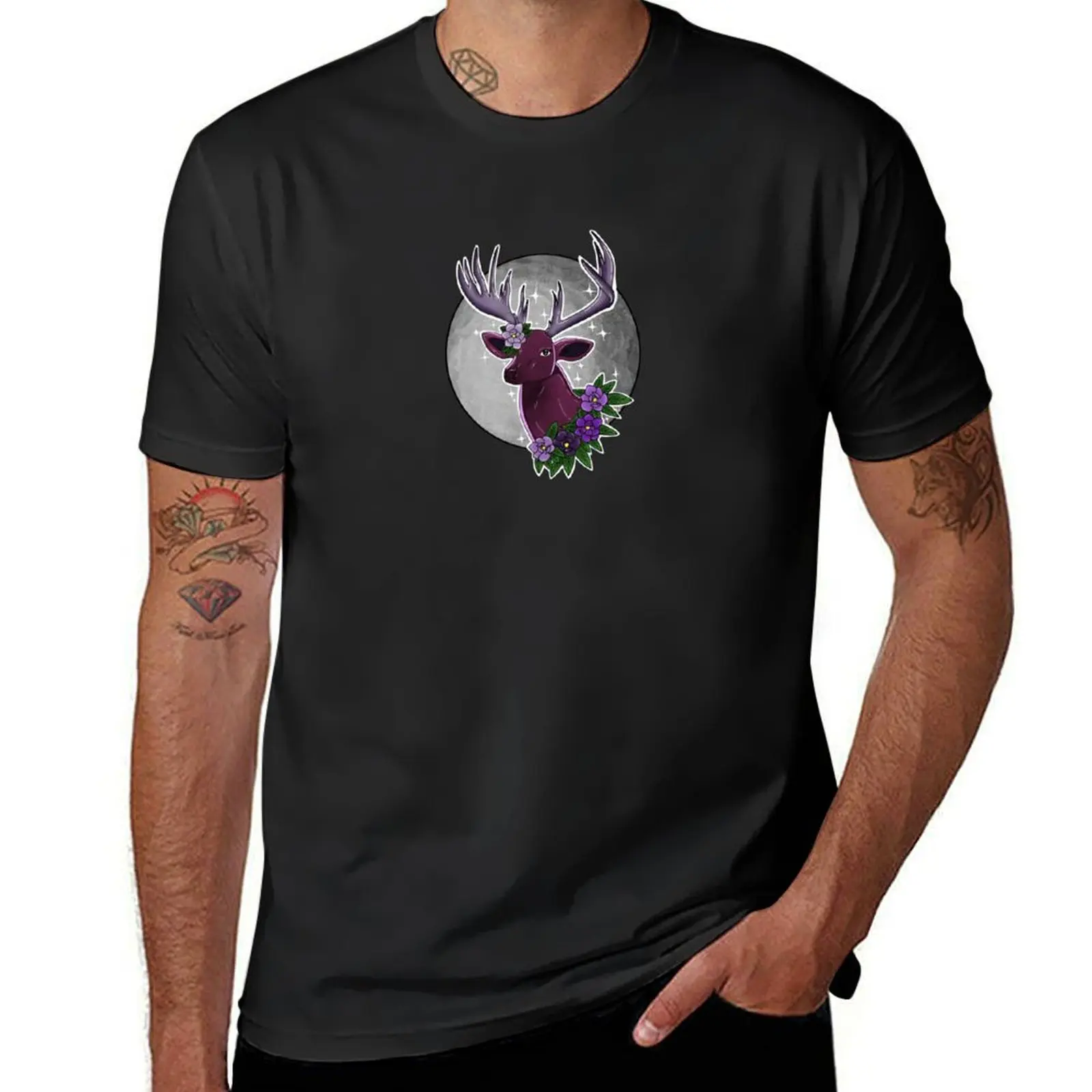 

Galaxy Deer with Purple Magnolias Moon T-Shirt oversizeds anime t shirts cute clothes mens t shirts casual stylish