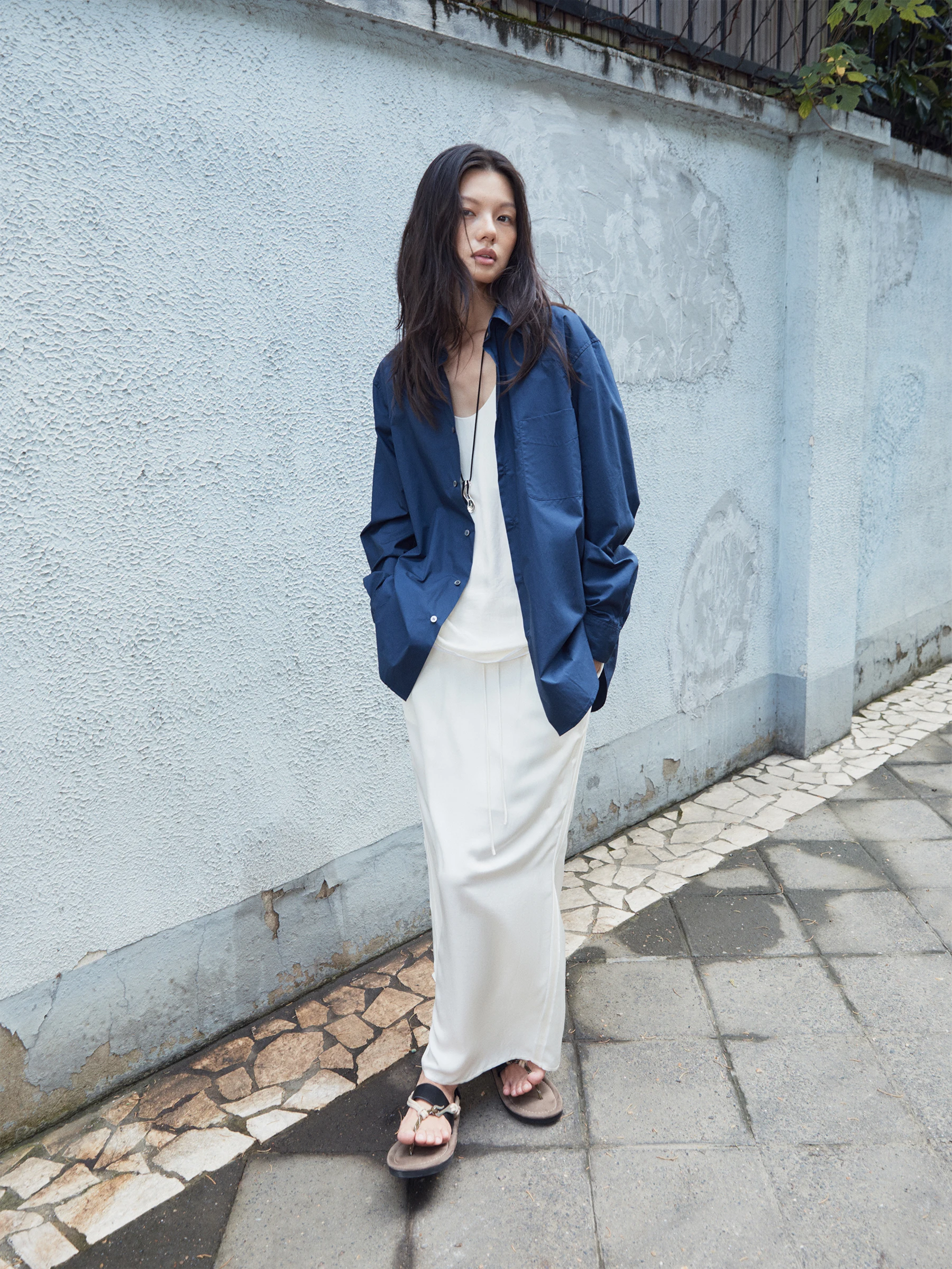 SHKUCO Silky Satin Low Waist Adjustable Waist Long Half Skirt Acetate Fiber Asymmetrical Hemline Straight Cut Summer New Arrival