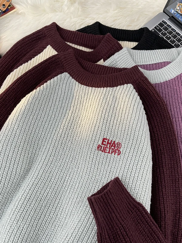 

Loose Fit Color Blo round Ne Knitted Sweater Men's Casual Sle Long Sve Leisurewear Comfortable Breathable Knitwear