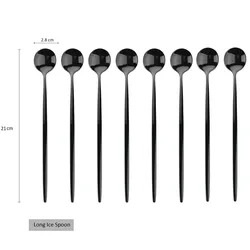 8Pcs Long Handle Ice Spoon Coffee Tea Stir Spoon Stainless Steel Cutlery Set Dinnerware Kitchen Bar Tools Flatware Set