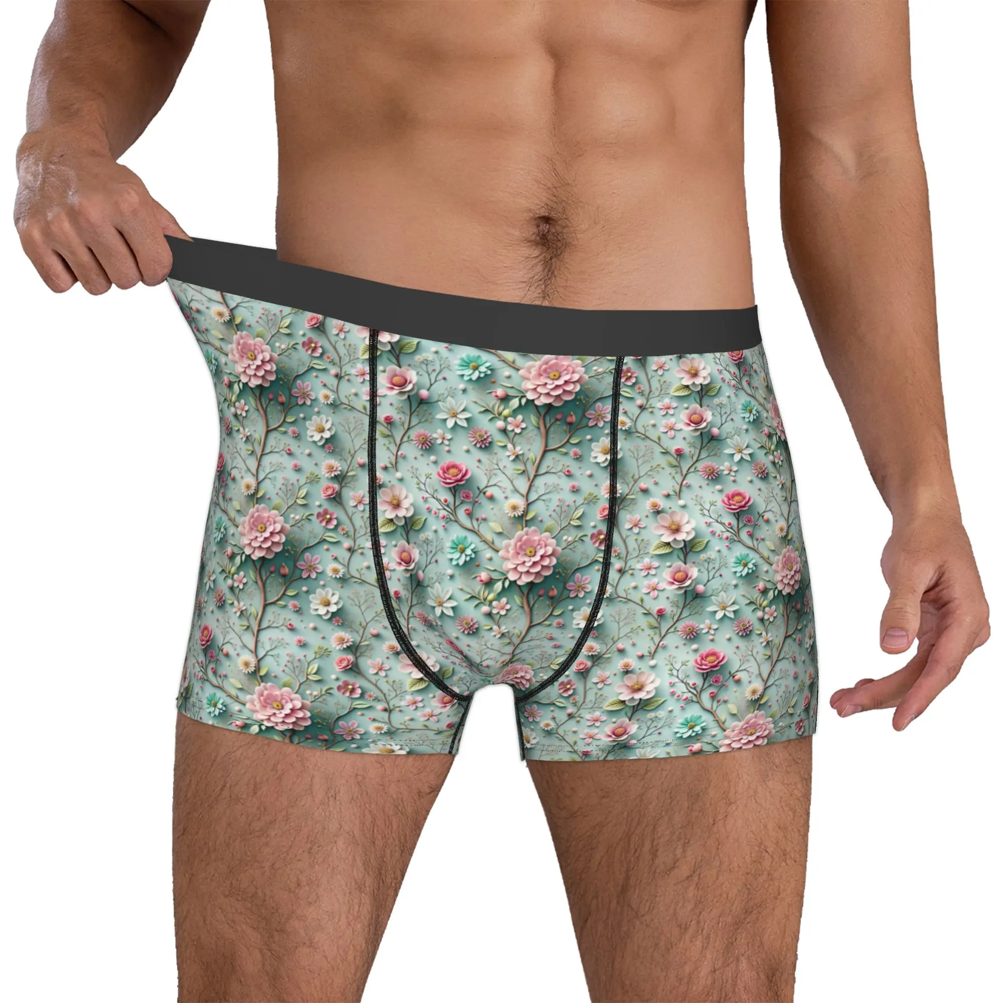 Luxury High 3D Floral Boxers Shorts Mens Fashion Trend 3D Flowers Briefs Underwear Funny Underpants