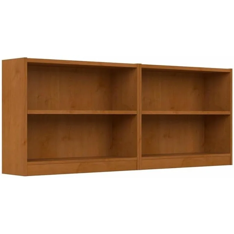 Universal Small 2-Tier Bookcase, Natural Cherry - Set of 2, Matching Storage and Display Shelves