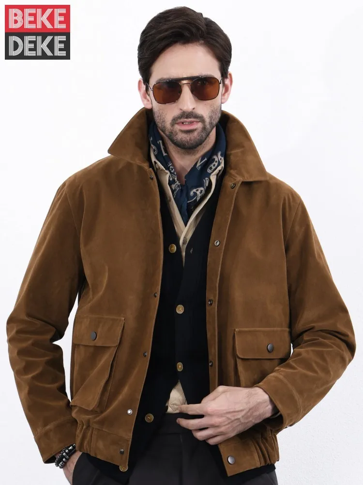 American Style Vintage Mens Single Breasted Turn Down Collar Business Work Coat Spring Autumn PU Leather Jacket Outerwear Coat