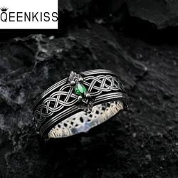 QEENKISS 925 Sterling Silver Ring for Men Vintage Adjustable Protecting Zircon Ring Fine Jewelries Wholesale Party Gift RG6892