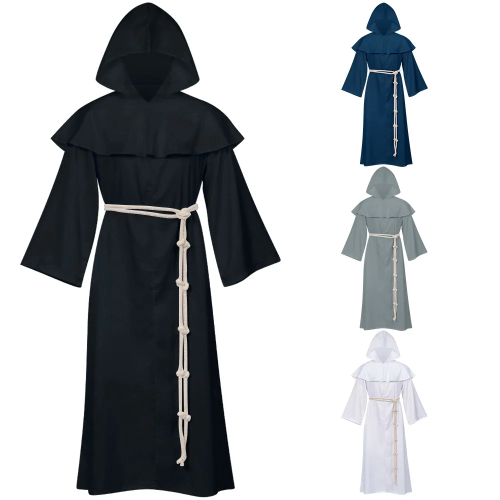 Halloween Carnival Party Ancient Clothing Christian Pagan Suit New Adult Wizard Priest Cosplay Hooded Robe Medieval Monk Costume