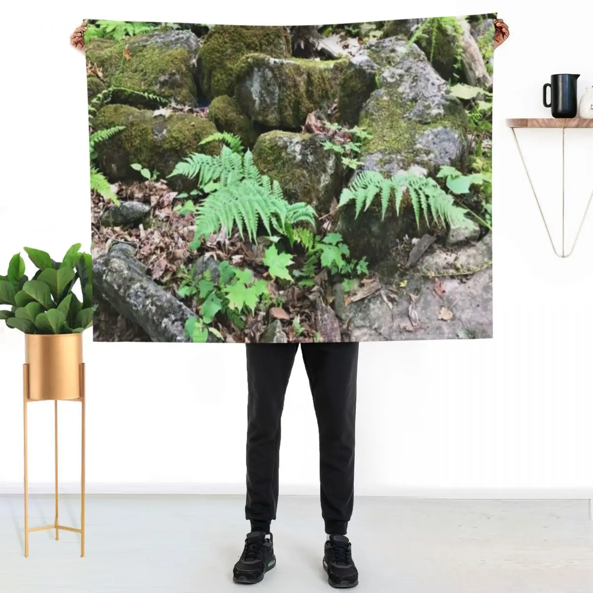 Fern Forest Floor / Mossy Cover / Rocks / Lush Plants Throw Blanket Sofa Winter beds Beautifuls Bed Fashionable Retros Blankets