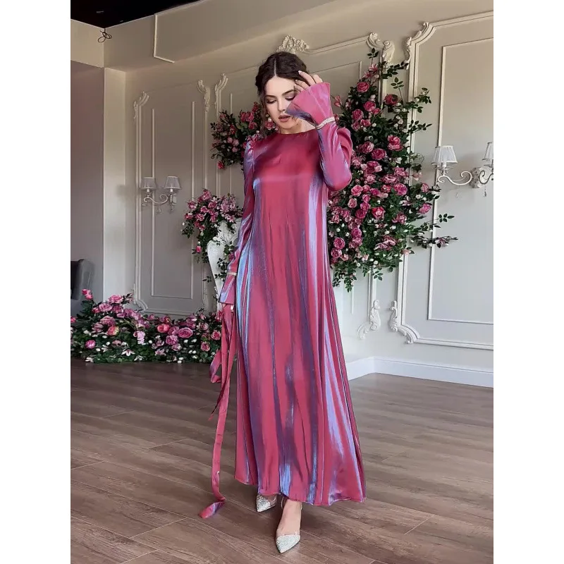 2025New Style Skirt in Solid Color with Glitter Satin, Elegant Large Hem Dress from Middle East Saudi Dubai