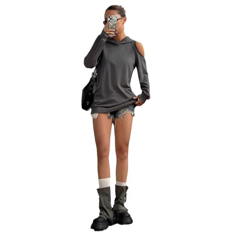 Autumn Fashion Hollow Out Long Sleeve Hoodies Women Solid Color Tops Wearing A Pullover for Everyday Exercise Sweatshirt 2025