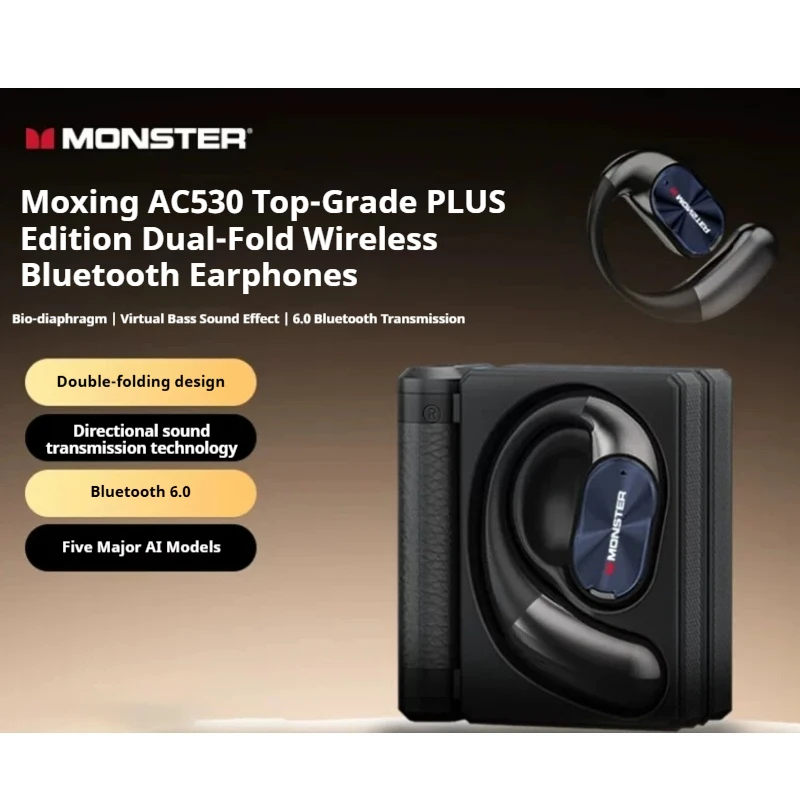 Best-selling 2026 New Monster Ac530 Plus Wireless Bluetooth 6.0 Ear Hook Headset Ai Translation Earphone For Daily Travel Work