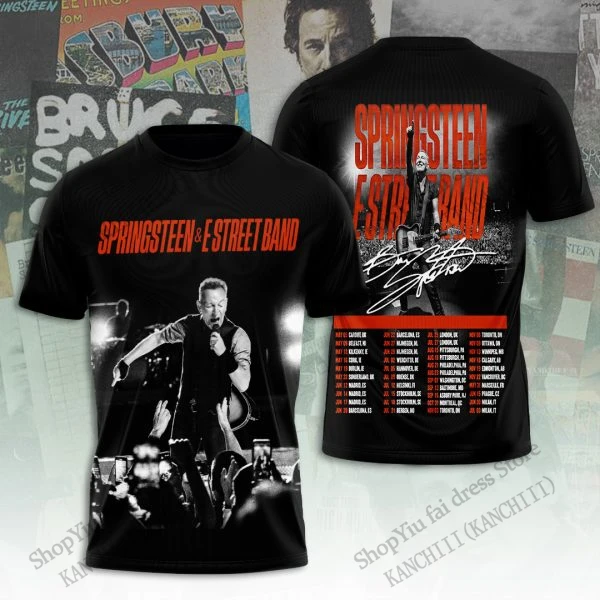 Tour 2025 Брюс Спрингстин Группа Футболка с 3d принтом Мужчины Женщины Мода Повседневная футболка с коротким рукавом Топы большого размера Футболки Одежда Рок
