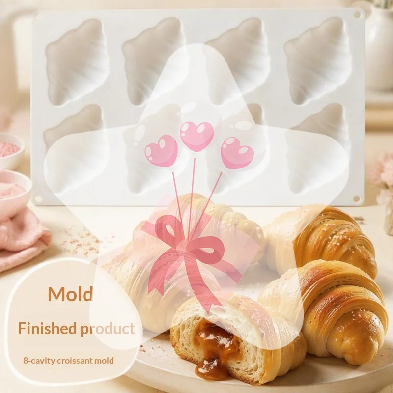 8-piece Horn Cake Mousse French Dessert Chocolate Kitchen Food Grade Silicone Mold Cake Decoration Accessories Silicone Molds