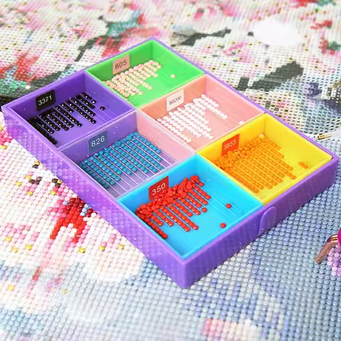 6Grid Palette Diamond Painting Tray Kits Set Large Capacity Drill Plate Accessories Beading Plates Point Drill Pen Beads Storag