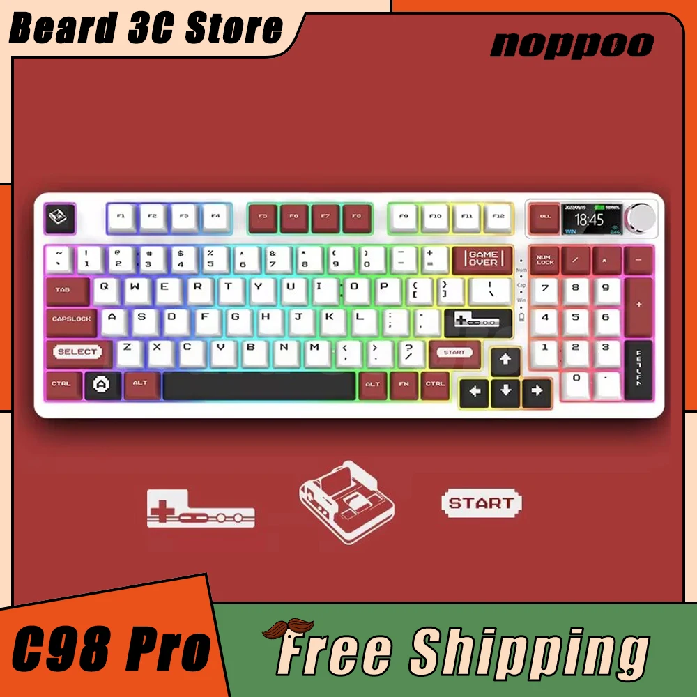 

Комплект механической клавиатуры NOPPOO C98 Pro, игровая клавиатура с тремя режимами, многофункциональной ручкой, пользовательский экран, RGB, горячая замена, для ПК, геймеров, подарки