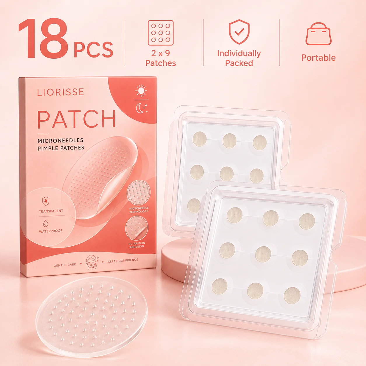18PCS Microneedle Pimple Patches White Round Acne Patch Individually Wrapped Invisible Makeup Skin Cover Sticker Beauty Patch