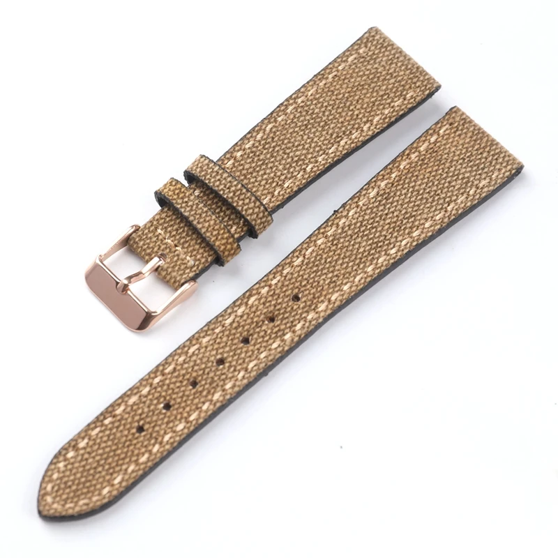 Canvas Fitted Leather Watchband 18 19 20 21 22MM Black Green Brown Soft Slim Men\'s Bracelet for Antique Style Watches