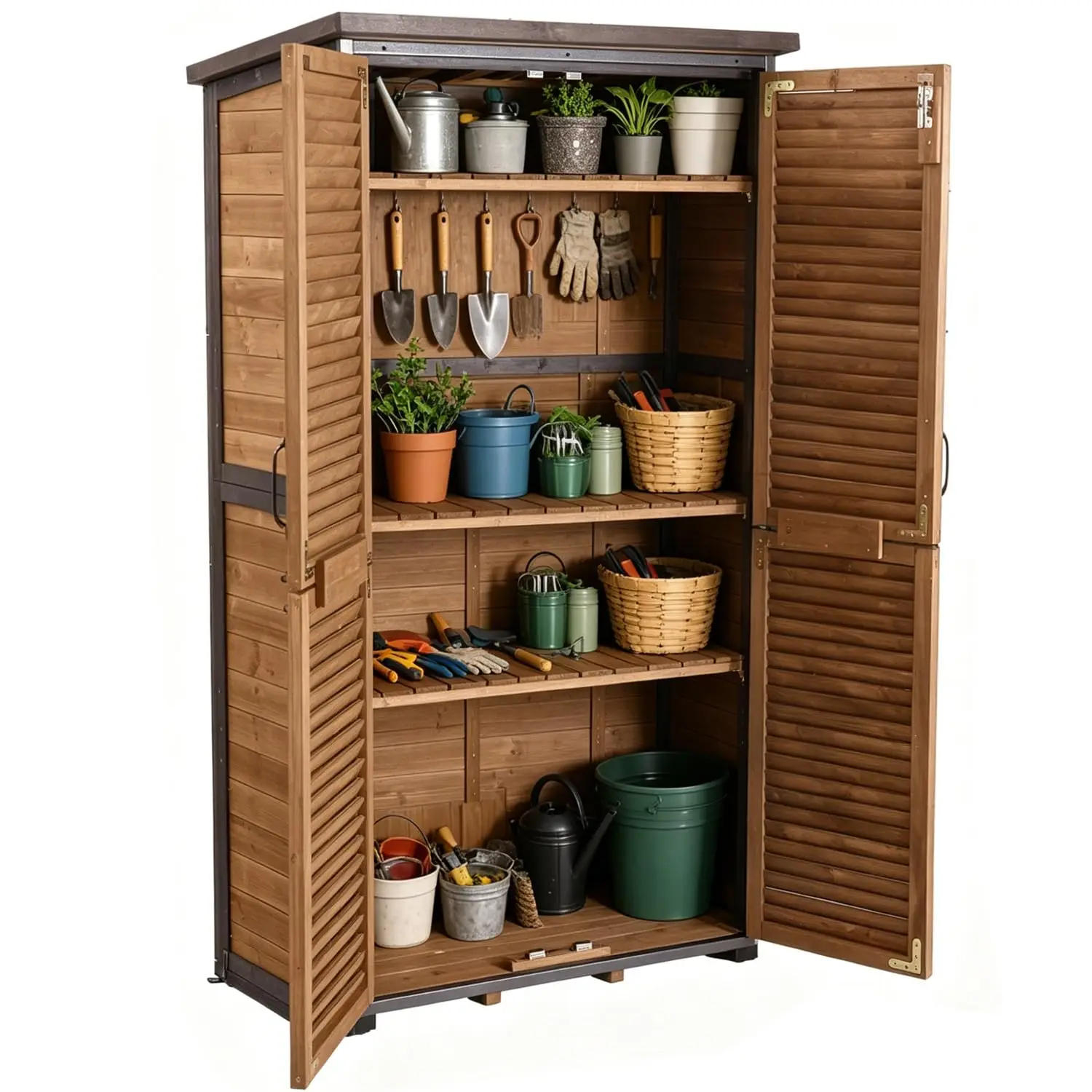 5FT Outdoor Storage Shed with 3-Level Adjustable Shelves Weather-Resistant Secure Patio Garden Garage Wood, Customized