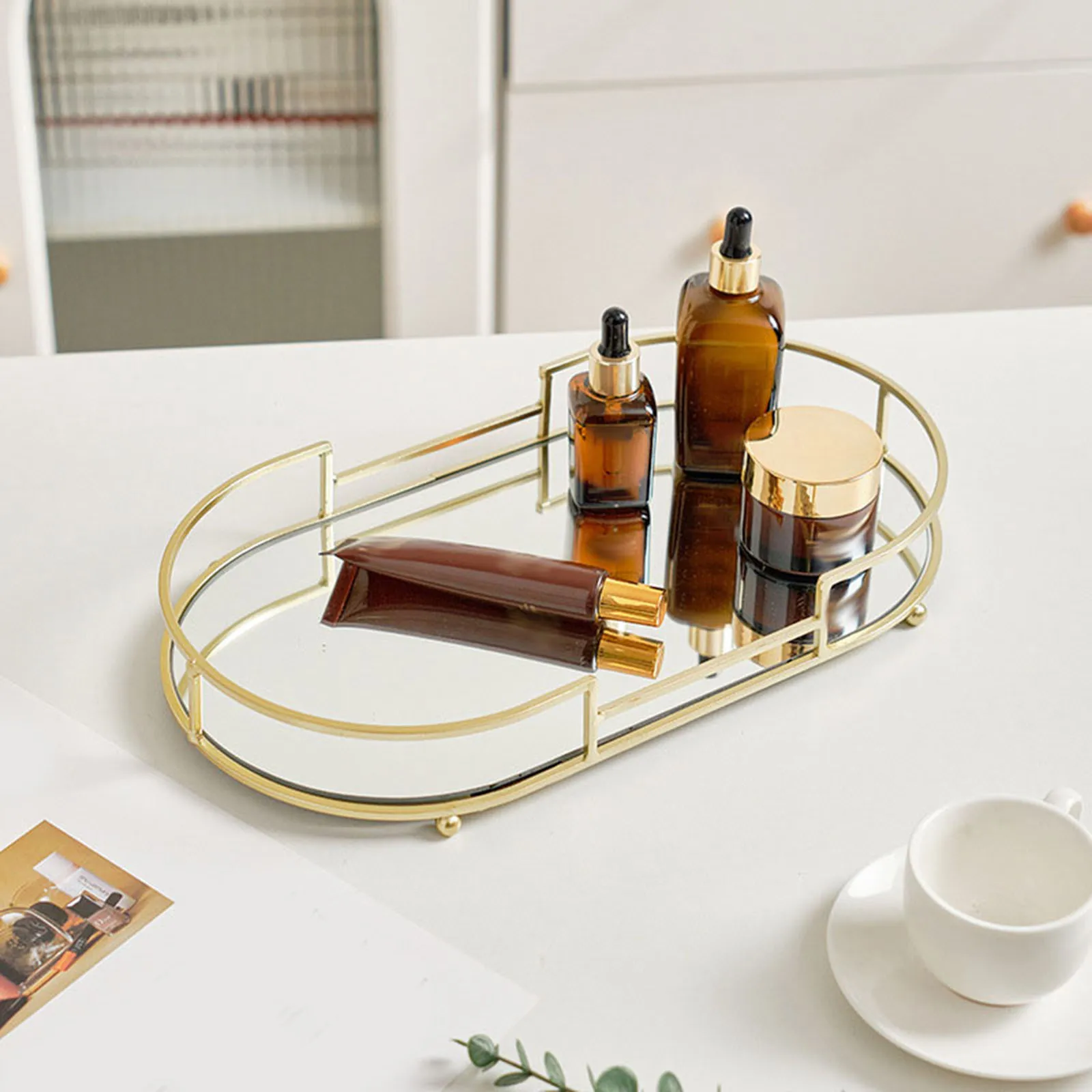 Luxury Cosmetics Jewelry Mirror Tray Cosmetic Perfume Tray Decorative Vanity Tray for Hotel Bathroom Decorative Organizer