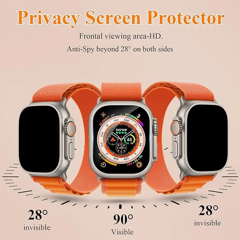 Pellicola salvaschermo privacy per Apple Watch Ultra 2/Ultra 49mm Pellicola impermeabile anti-spia in vetro temperato per accessori iWatch Ultra