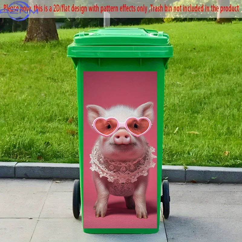 [2D Flat Printing] 1pc 2D Pattern Printing Kitchen Trash Can Sticker X Cm Love Meng Pig Shape Theme Kitchen Home Decoration Wa