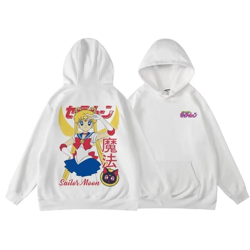 

Толстовка с капюшоном «Сейлор Мун» на спине, дизайн светлых волос, волшебный текст, текст «Сейлор Мун», мужской и женский такой же свитер в стиле аниме
